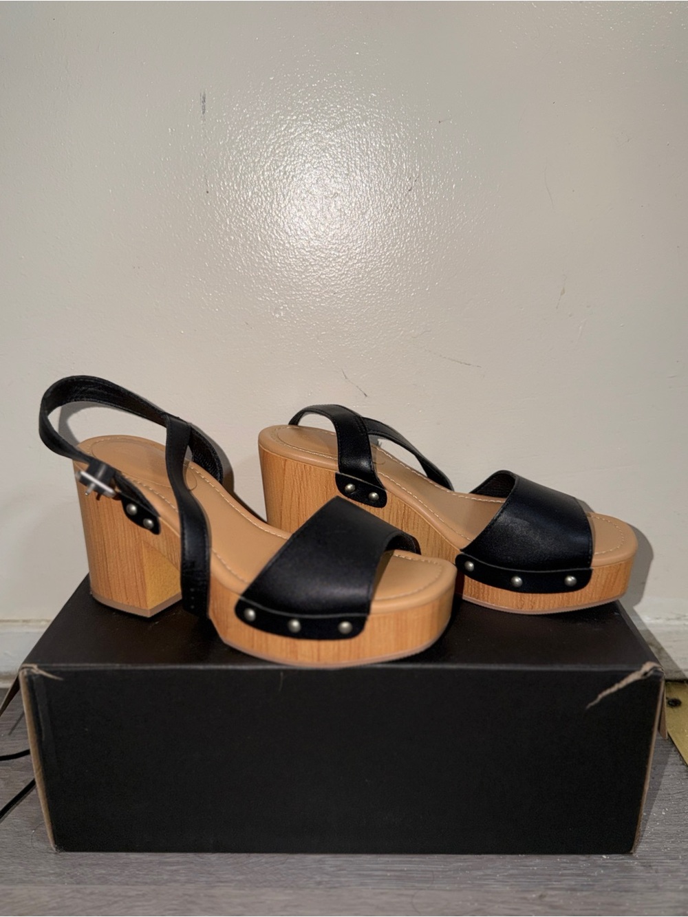 Target Black Platform Sandals with Wood-Effect Block Heel